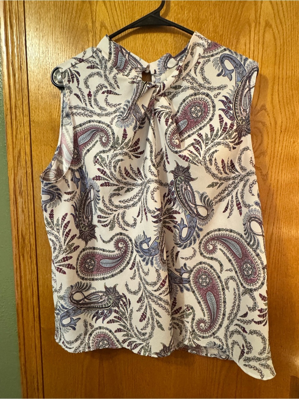 LOFT Sleeveless Paisley Tie-Neck Camisole - White with Blue & Purple